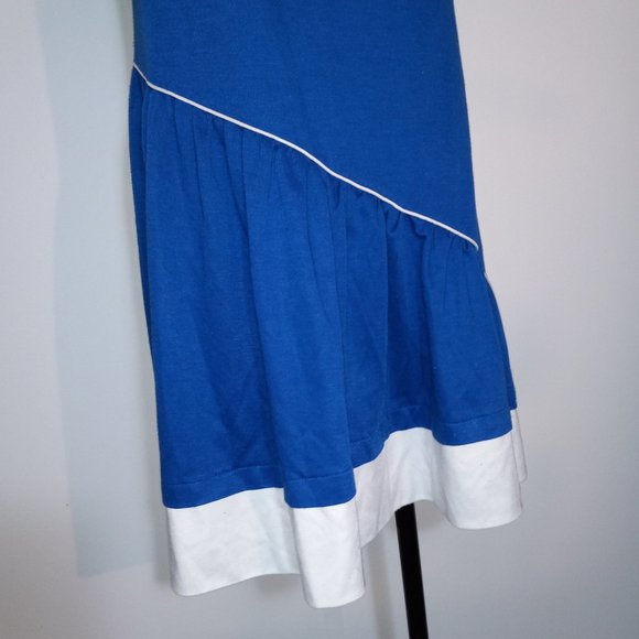drop-waist ruffle hem dress vintage early 1980s polyester-cotton blend jersey - Picture 5 of 14